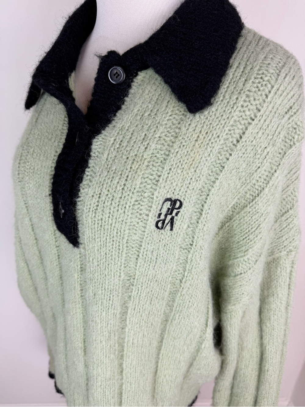 Grove Soft Knit Collar Pullover Sweater Mint Green Black Size F US M - Picture 6 of 9